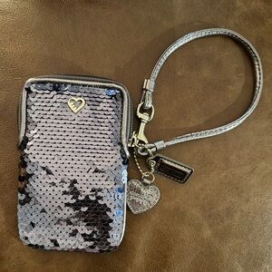 Coach Poppy Sequin Wristlet in Dark Blue